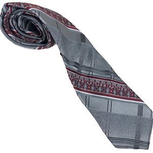 Botany 500 VINTAGE Men's silver, grey, black, & red silky tie 100% polyester